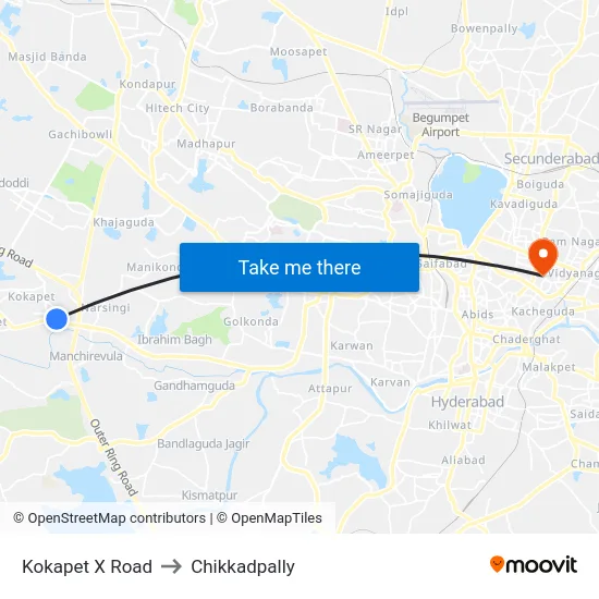 Kokapet X Road to Chikkadpally map