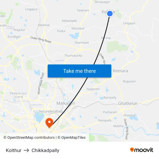 Kolthur to Chikkadpally map