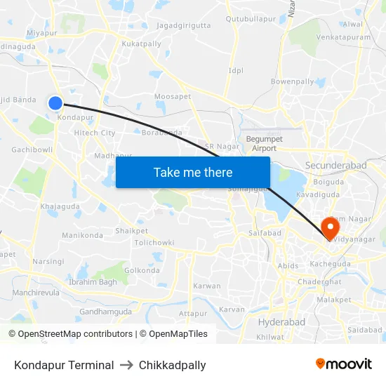 Kondapur Terminal to Chikkadpally map
