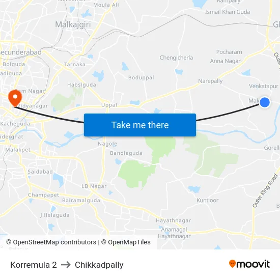 Korremula 2 to Chikkadpally map
