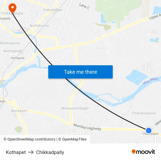 Kothapet to Chikkadpally map