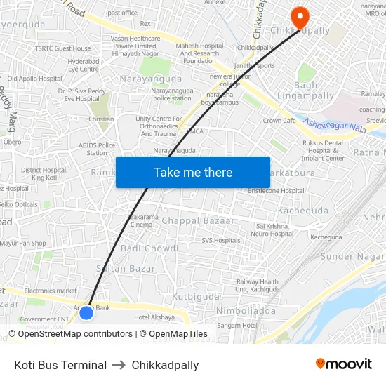Koti Bus Terminal to Chikkadpally map