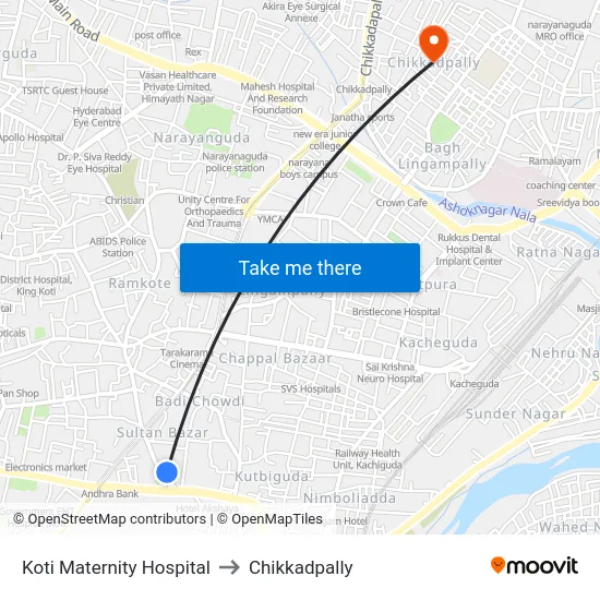 Koti Maternity Hospital to Chikkadpally map