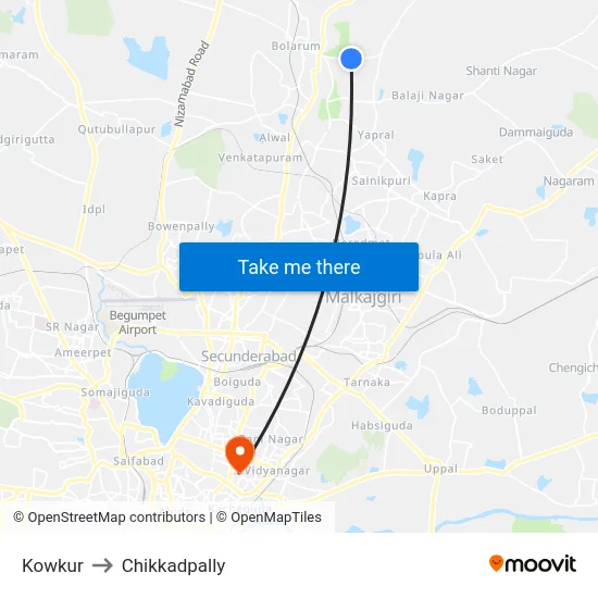 Kowkur to Chikkadpally map