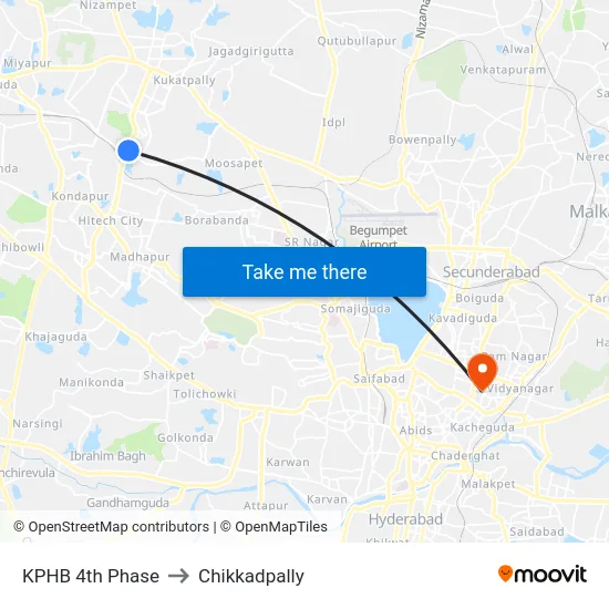KPHB 4th Phase to Chikkadpally map