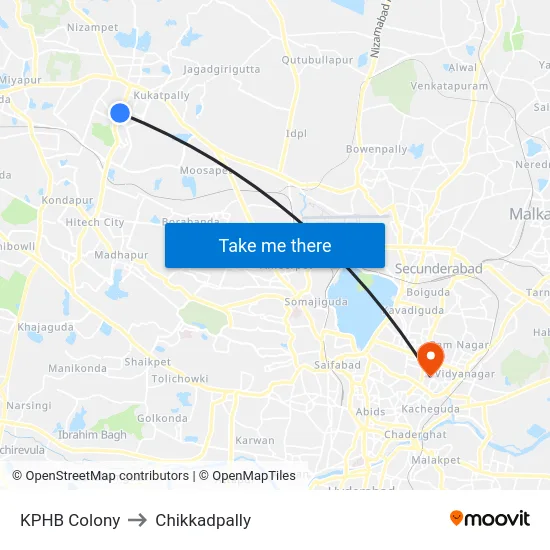 KPHB Colony to Chikkadpally map