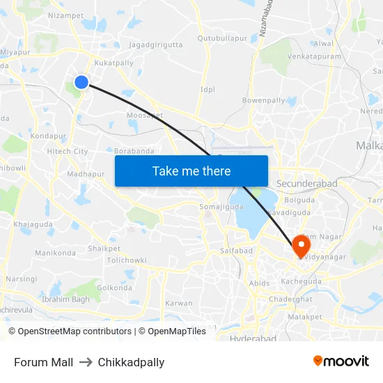 Forum Mall to Chikkadpally map