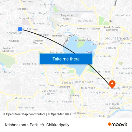 Krishnakanth Park to Chikkadpally map