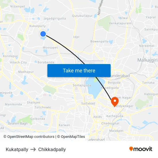 Kukatpally to Chikkadpally map