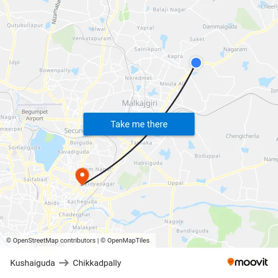 Kushaiguda to Chikkadpally map
