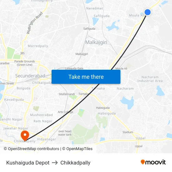 Kushaiguda Depot to Chikkadpally map