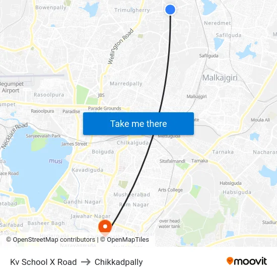 Kv School X Road to Chikkadpally map
