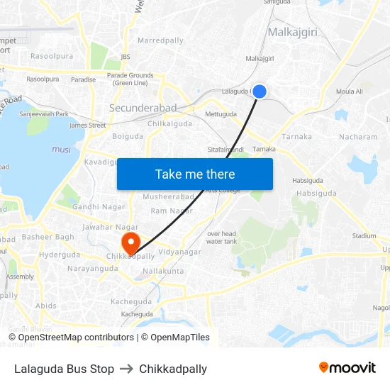 Lalaguda Bus Stop to Chikkadpally map