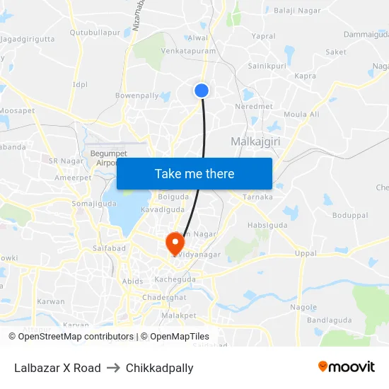 Lalbazar X Road to Chikkadpally map