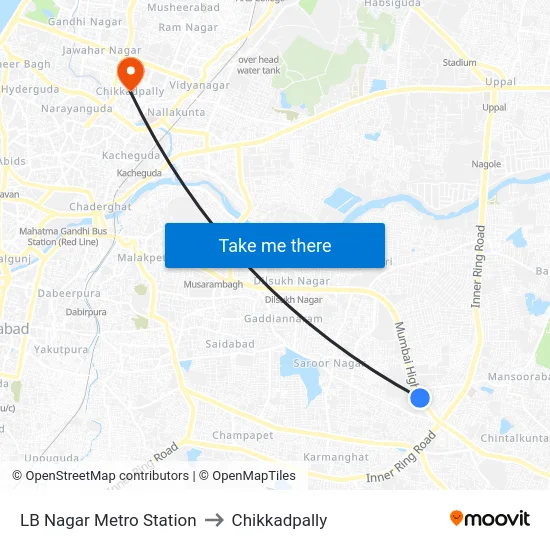 LB Nagar Metro Station to Chikkadpally map