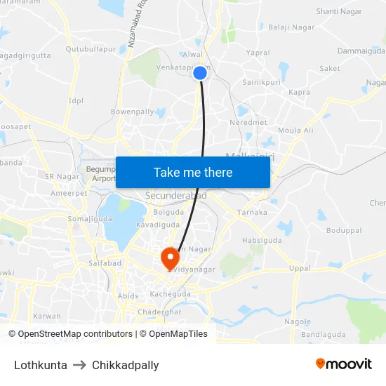 Lothkunta to Chikkadpally map