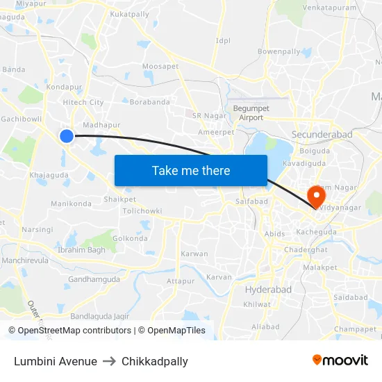 Lumbini Avenue to Chikkadpally map