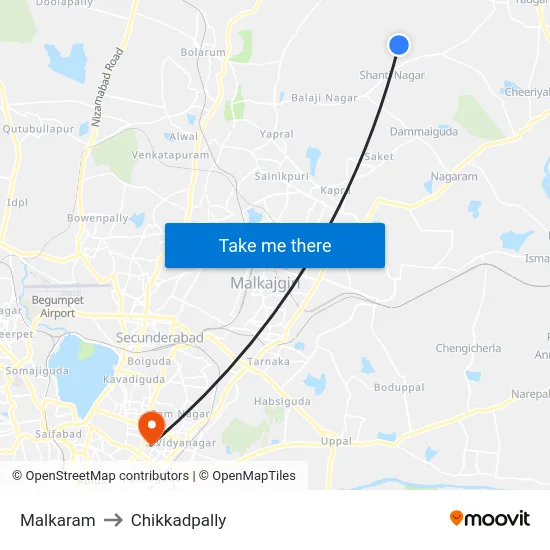 Malkaram to Chikkadpally map