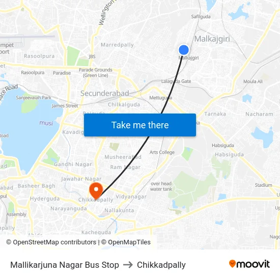 Mallikarjuna Nagar Bus Stop to Chikkadpally map