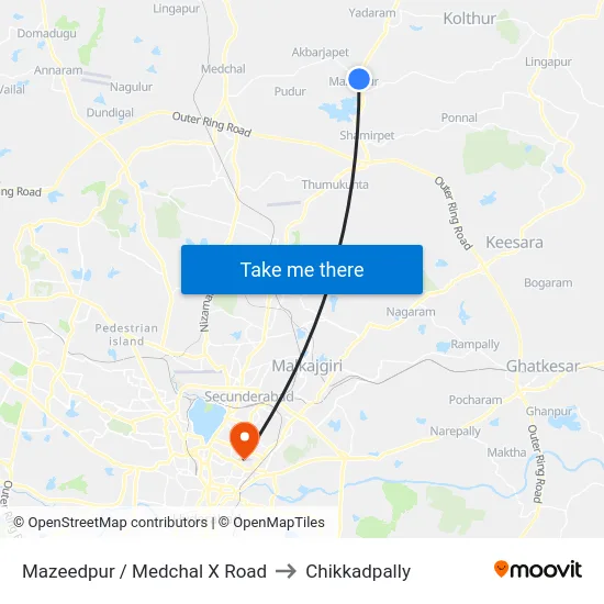 Mazeedpur / Medchal X Road to Chikkadpally map