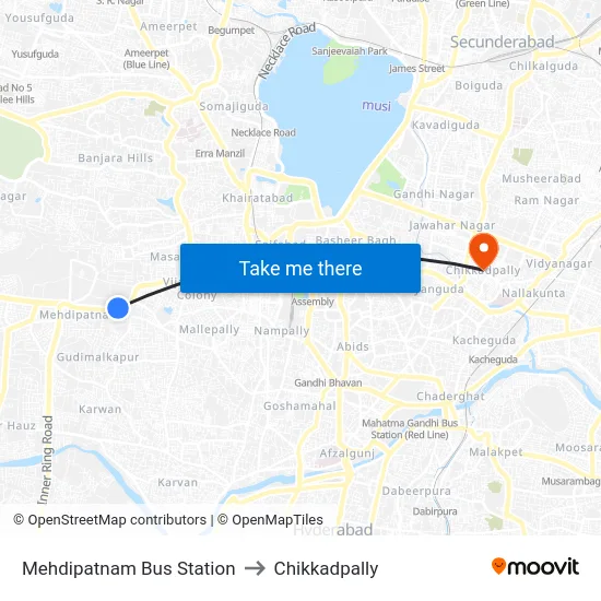 Mehdipatnam Bus Station to Chikkadpally map