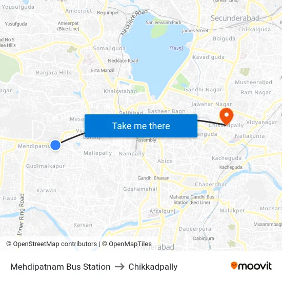 Mehdipatnam Bus Station to Chikkadpally map