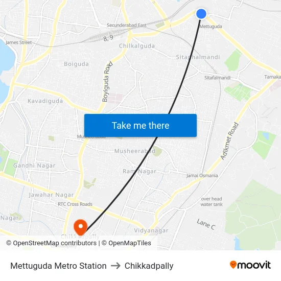Mettuguda Metro Station to Chikkadpally map