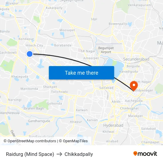 Raidurg (Mind Space) to Chikkadpally map
