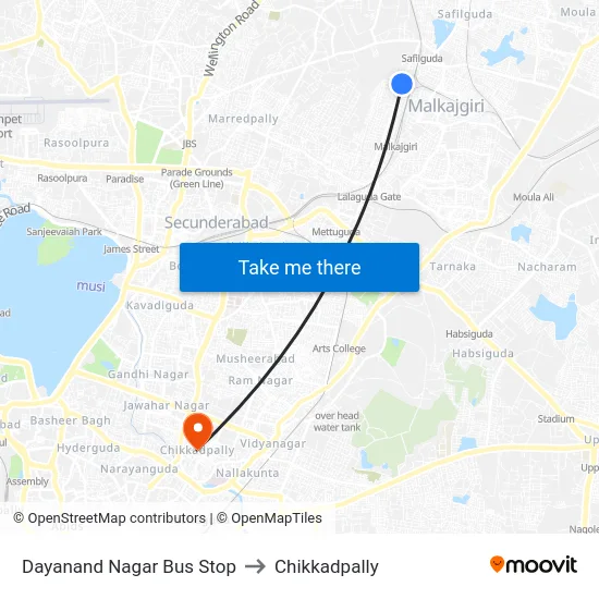 Dayanand Nagar Bus Stop to Chikkadpally map