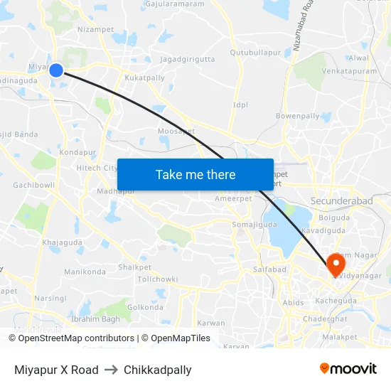 Miyapur X Road to Chikkadpally map