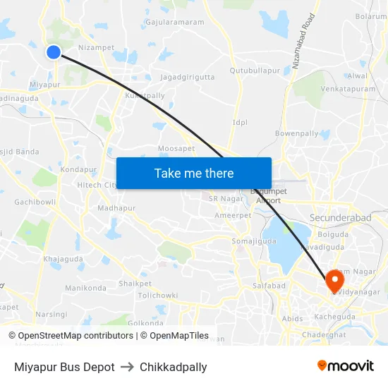 Miyapur Bus Depot to Chikkadpally map