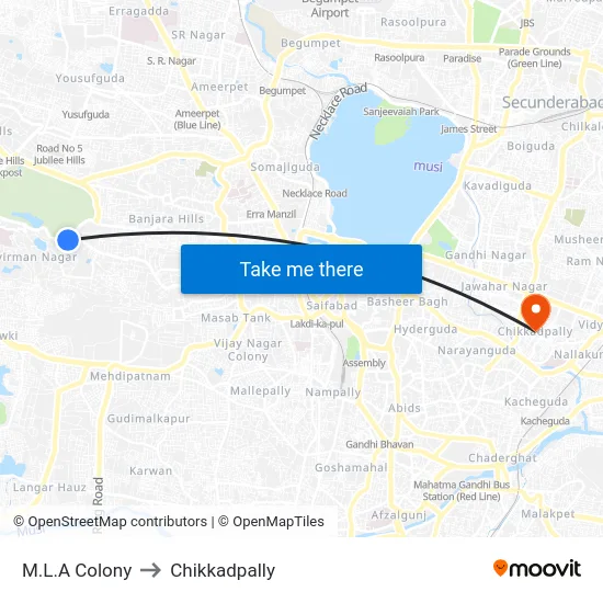 M.L.A Colony to Chikkadpally map