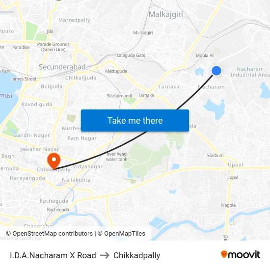 I.D.A.Nacharam X Road to Chikkadpally map