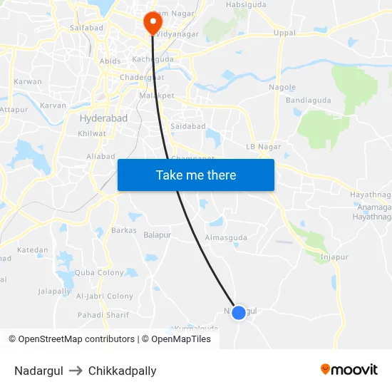 Nadargul to Chikkadpally map