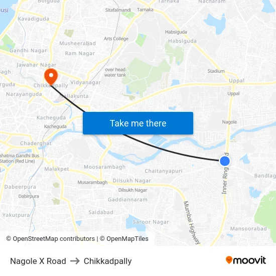 Nagole X Road to Chikkadpally map