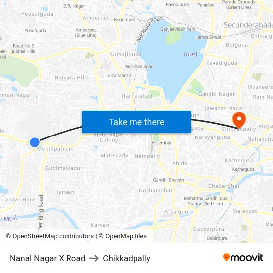 Nanal Nagar X Road to Chikkadpally map