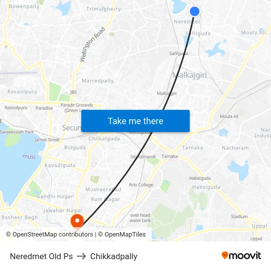 Neredmet Old Ps to Chikkadpally map