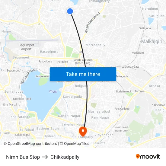 Nimh Bus Stop to Chikkadpally map
