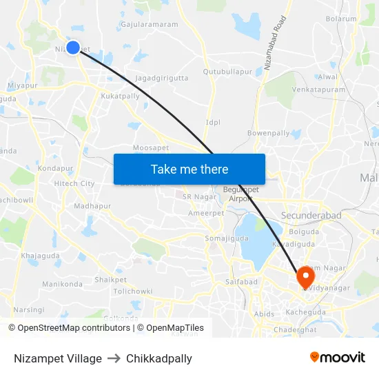 Nizampet Village to Chikkadpally map