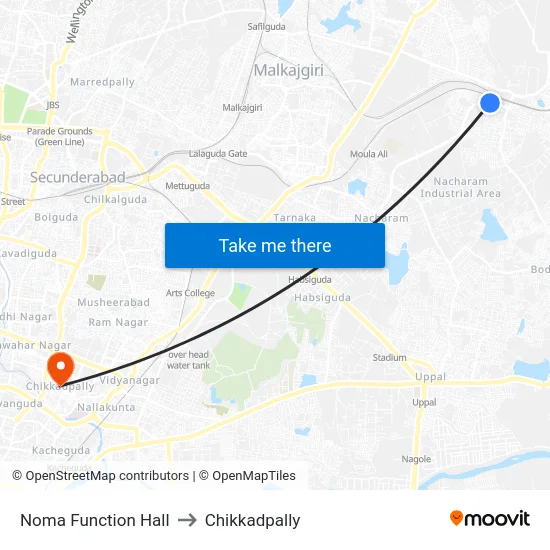 Noma Function Hall to Chikkadpally map