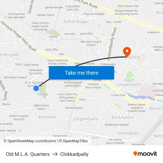 Old M.L.A. Quarters to Chikkadpally map