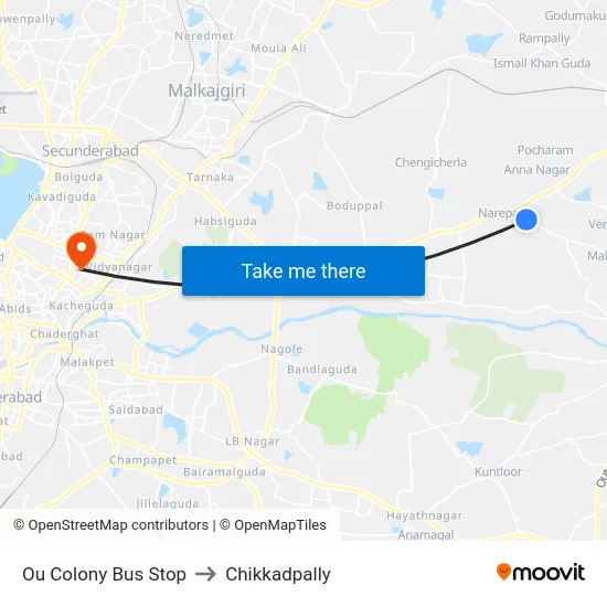 Ou Colony Bus Stop to Chikkadpally map