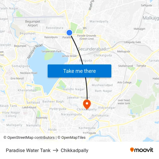 Paradise Water Tank to Chikkadpally map