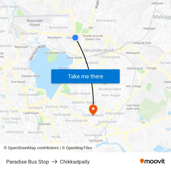 Paradise Bus Stop to Chikkadpally map