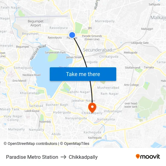 Paradise Metro Station to Chikkadpally map