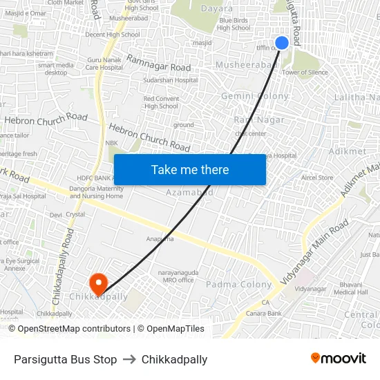Parsigutta Bus Stop to Chikkadpally map