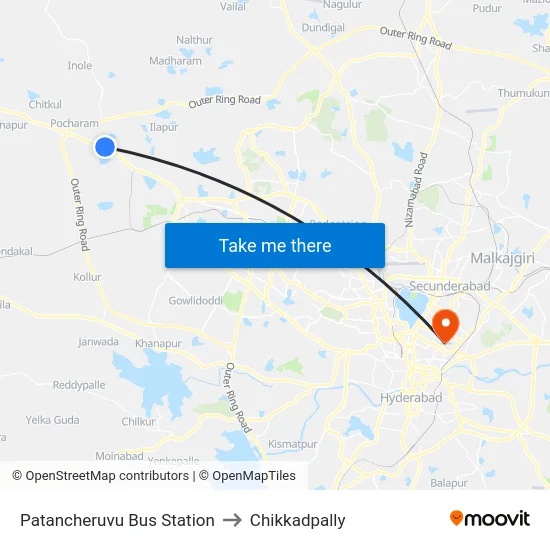 Patancheruvu Bus Station to Chikkadpally map