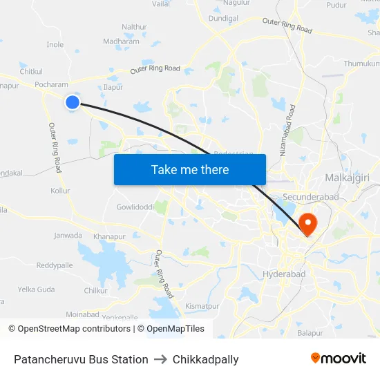Patancheruvu Bus Station to Chikkadpally map