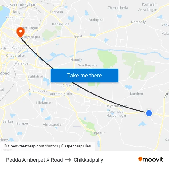 Pedda Amberpet X Road to Chikkadpally map