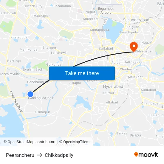 Peerancheru to Chikkadpally map